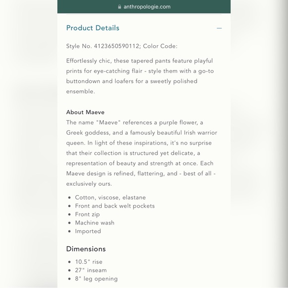 Anthropologie Maeve Jacquie Slim Trouser {Blue Motif} pants sz. 4. Nwot - Picture 15 of 15